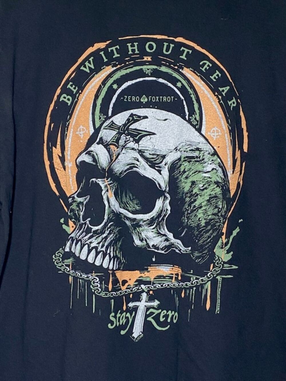 Zero Foxtrot “Without Fear” Skull Graphic T‑Shirt • Black • Size XL